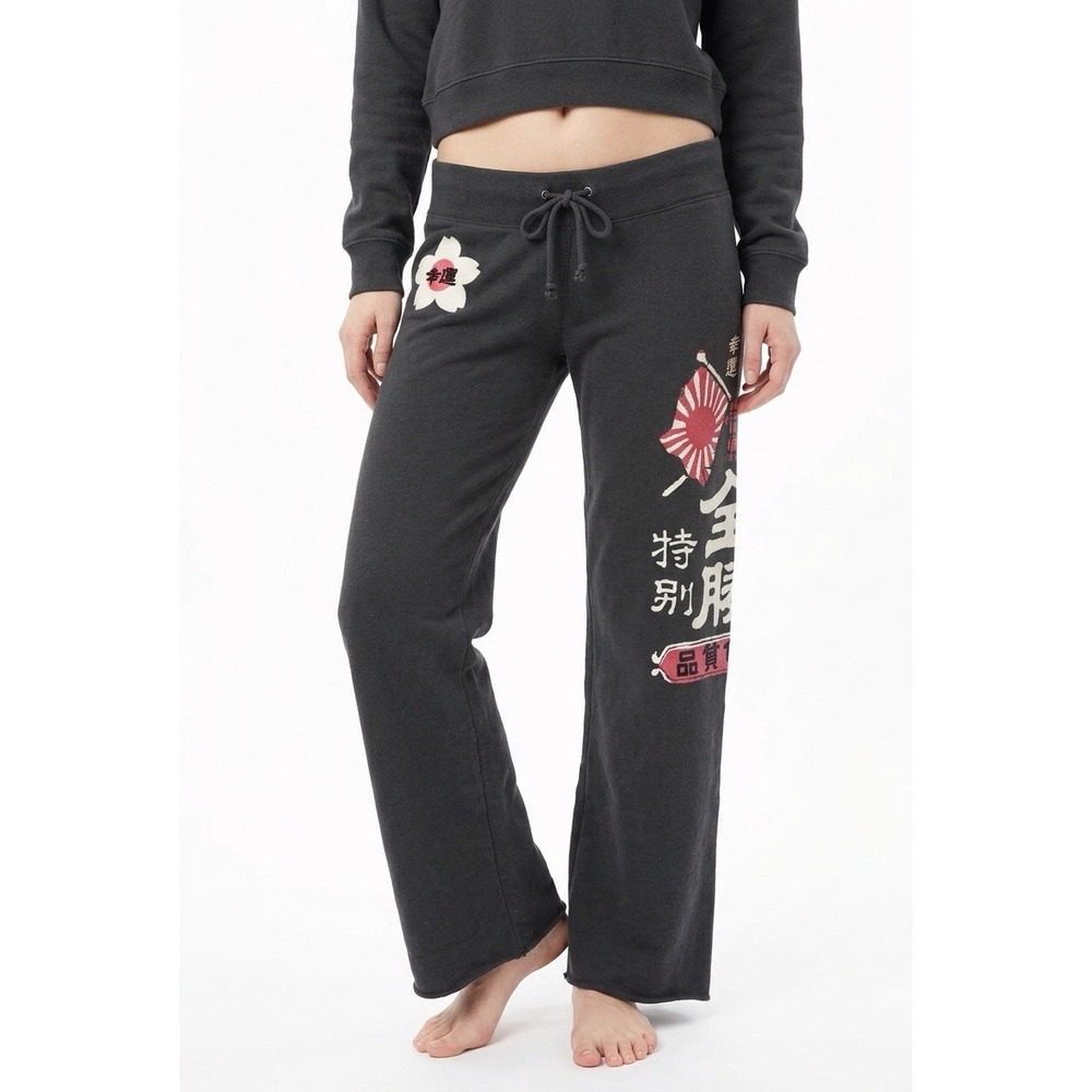 Vtg Lucky Brand Knitwear Y2K Wide Leg L Pant Japanese Rising Sun Flag Kanji